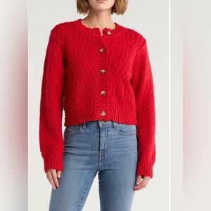 NWOT/Label FRAME Button Front Wool Blend Crop Cardigan Sz S Cherry Red